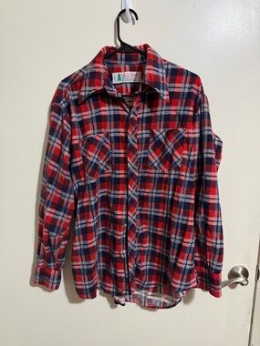 Sequoia Red and Navy Plaid Button-Down Flannel Shirt
